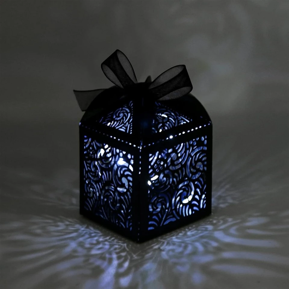 Custom Black Laser-Cut Favor Box With Sheer Organza Ribbon suppliers